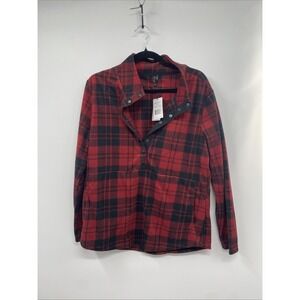North River Outfitters Fleece Sweatshirt Womens L Red Black Plaid Half Snap NWT